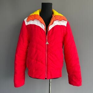 Womens Vintage 80s Snuggler ski coat - puffer - red - orange - full zip - size M